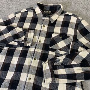 Salt Valley Flannel Shirt Mens XL Button Up Beige Tartan Plaid Heavy Cotton Ranc